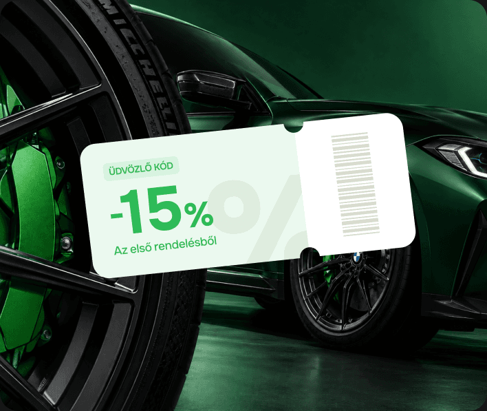 „Üdvözlő kód” kupon: −15% az első rendelésből, zöld autó előtt